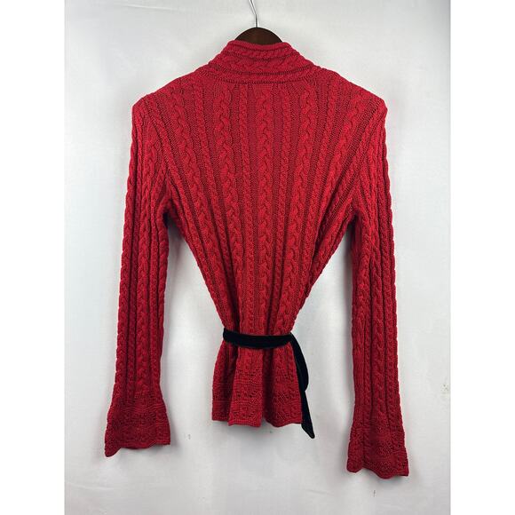 Green Label Ralph Lauren Petite Medium Red Knit Sweater w/ Black Velvet Belt - Picture 3 of 6